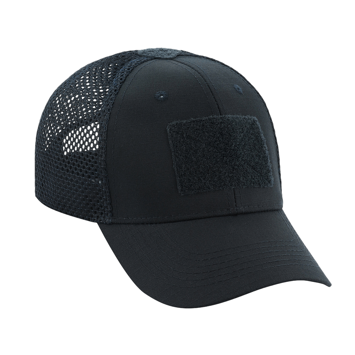 M-Tac Mesh Flex Ripstop Baseball Cap Velcro-kiinnityksellä, musta, mesh-paneelit ja säädettävä istuvuus, täydellinen kesään ja taktiseen käyttöön.