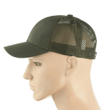 M-Tac Mesh Flex Ripstop Baseball Cap vihreänä, mesh-paneelit ilmanvaihtoon ja säädettävä Velcro-tarranauha ulkokäyttöön.