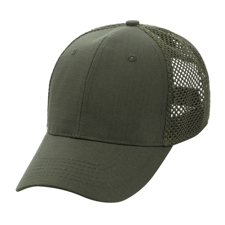 M-Tac Mesh Flex Ripstop Baseball Cap oliivinvihreänä ripstop-etuosalla ja mesh-paneeleilla, säädettävä Velcro-tarranauha, sopii ulkokäyttöön.