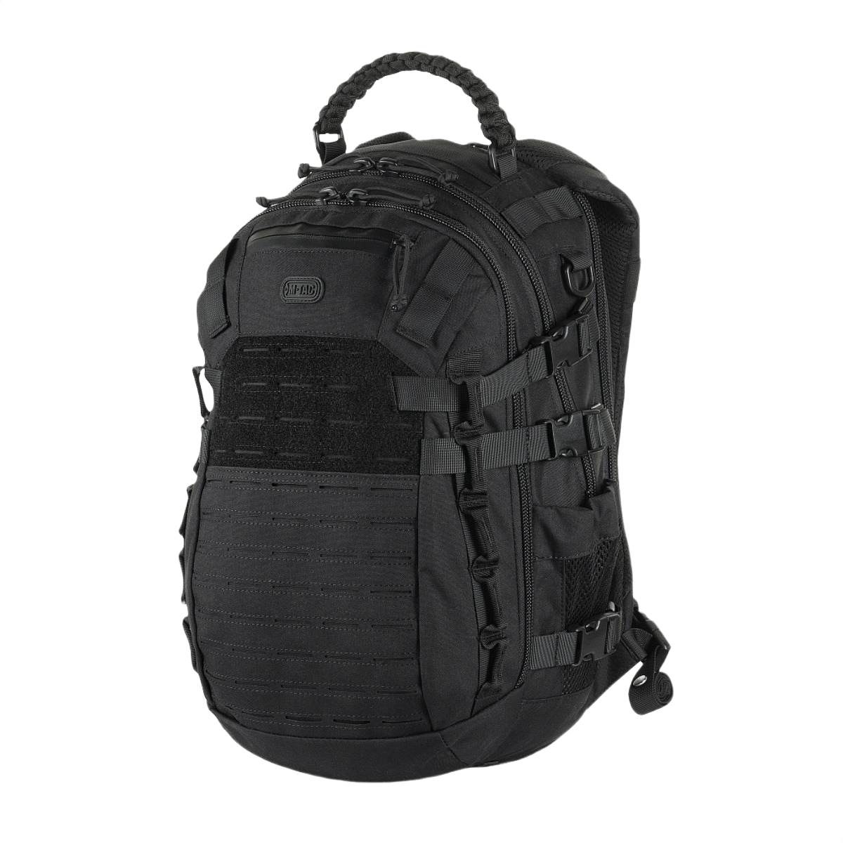 M-Tac Mission Pack -reppu ergonomisella muotoilulla ja kestävästä nylonista, sopii metsästykseen ja ulkoiluun. Tilavuus 25 L, MOLLE-järjestelmä, musta.