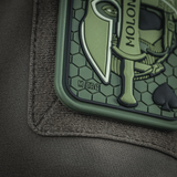M-Tac Patch Molon Labe 3D PVC Velcro-kiinnityksellä, spartalaisesta innoituksestaan, näyttää yksityiskohtaisen kumimuotoilun, sopii taktiseen varustukseen.