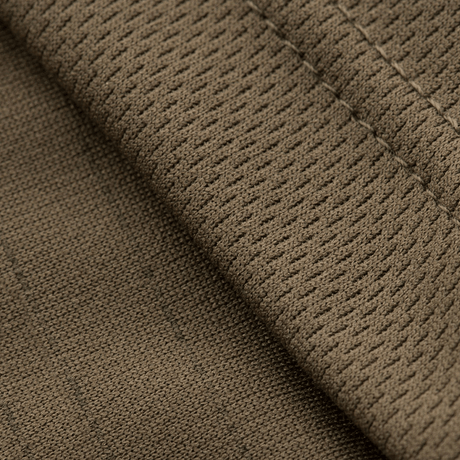 Lähikuva M-Tac Sweating Ninja-Balaclavan kankaasta, valmistettu 100% polyester, kosteutta siirtävä ominaisuus