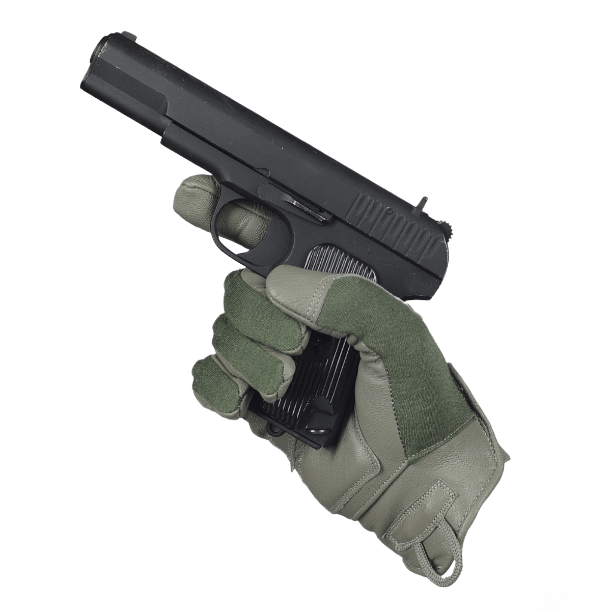 M-Tac Nomex Assault Tactical Mk.7 -käsineet pitelevät pistoolia.