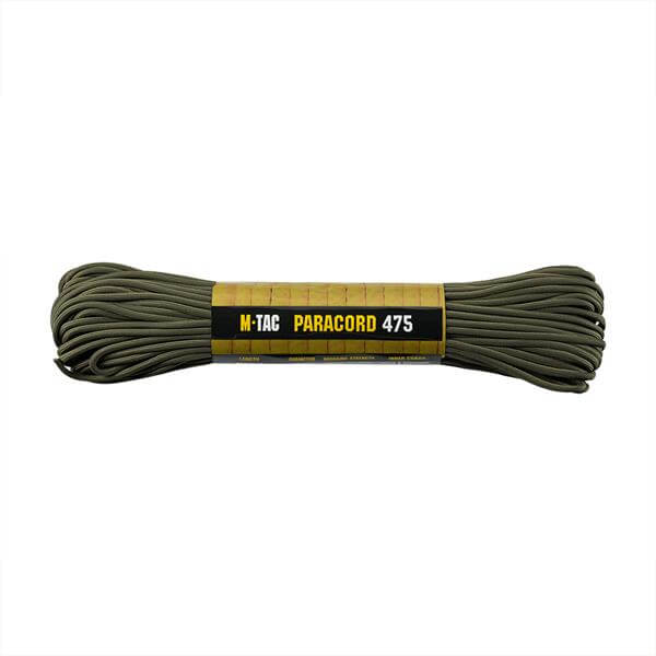 M-TAC Paracord 475 oliivinvihreä, 100% nylon, 15 m pitkä, sopii ulkoiluun ja leiriin, korkea vetolujuus, kevyt muotoilu.