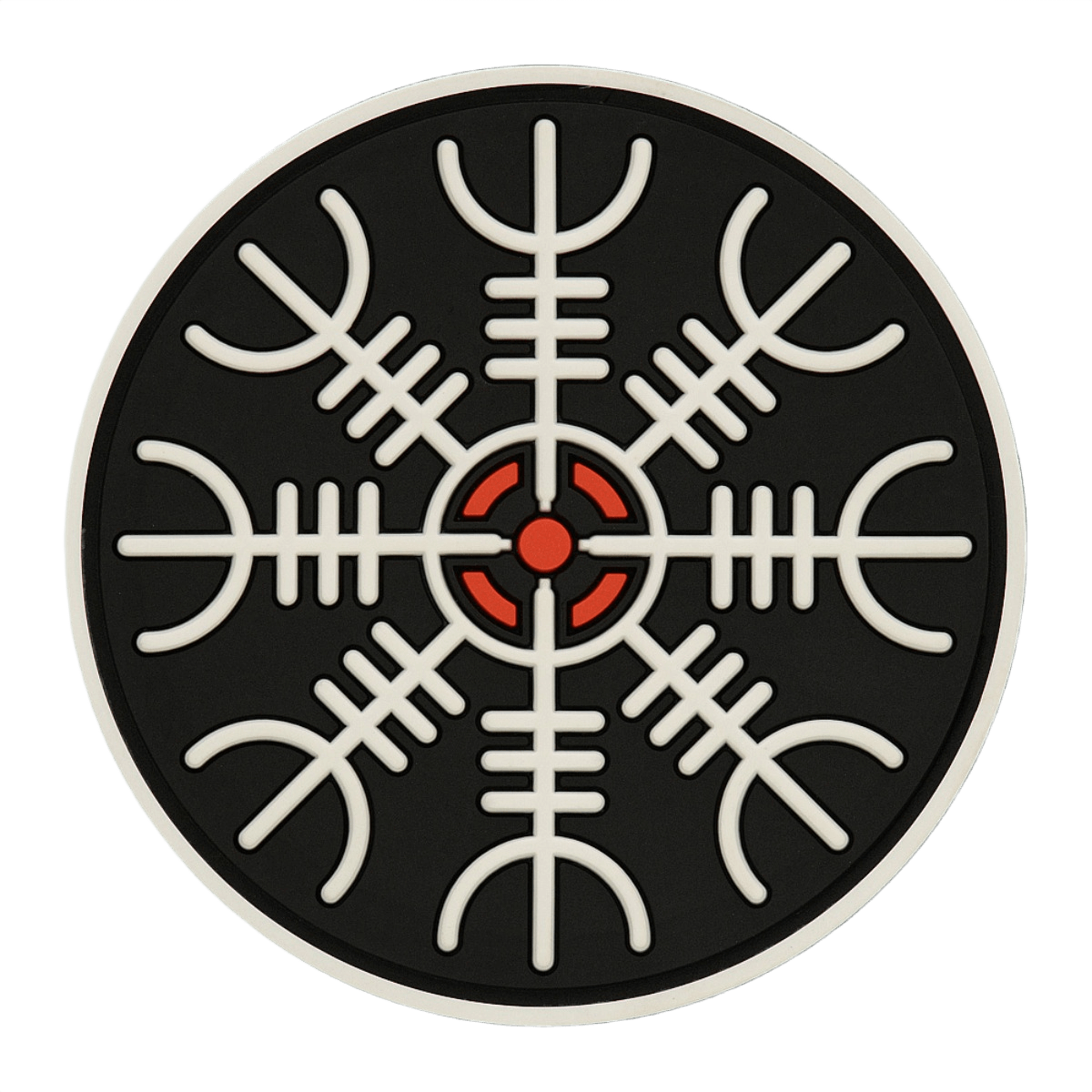 M-Tac Patch Egeshjelm 3D PVC – Helm of Terror -symboli mustana, punaisena ja valkoisena, kumia, Velcro, halkaisija 55 mm, sopii univormuun tai laukkuun.
