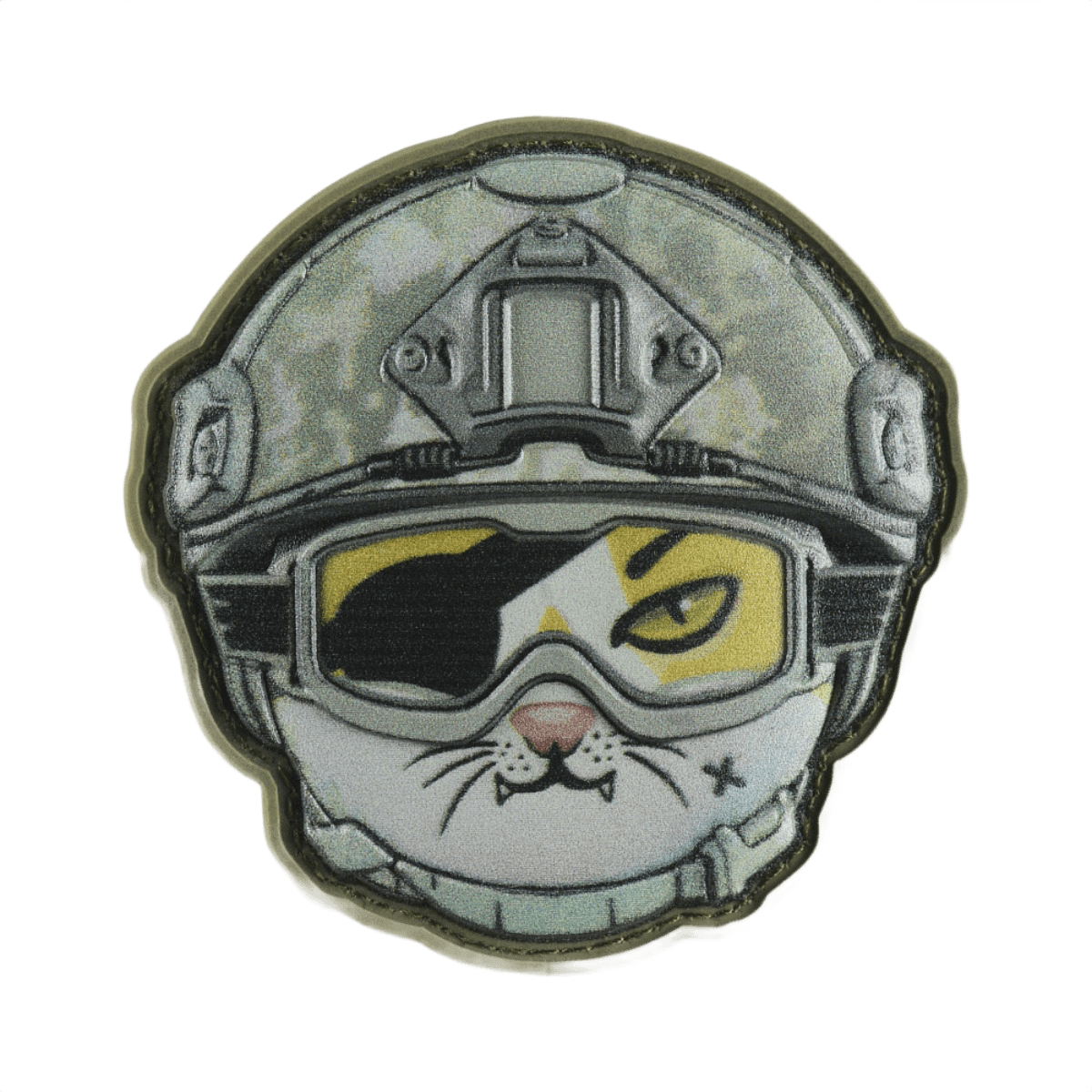 M-Tac Patch Emoji #12 PVC moraalimerkki, kissa kypärässä ja Velcro-kiinnitys, hauska lisä vaatteisiin, laukkuun tai varusteisiin.