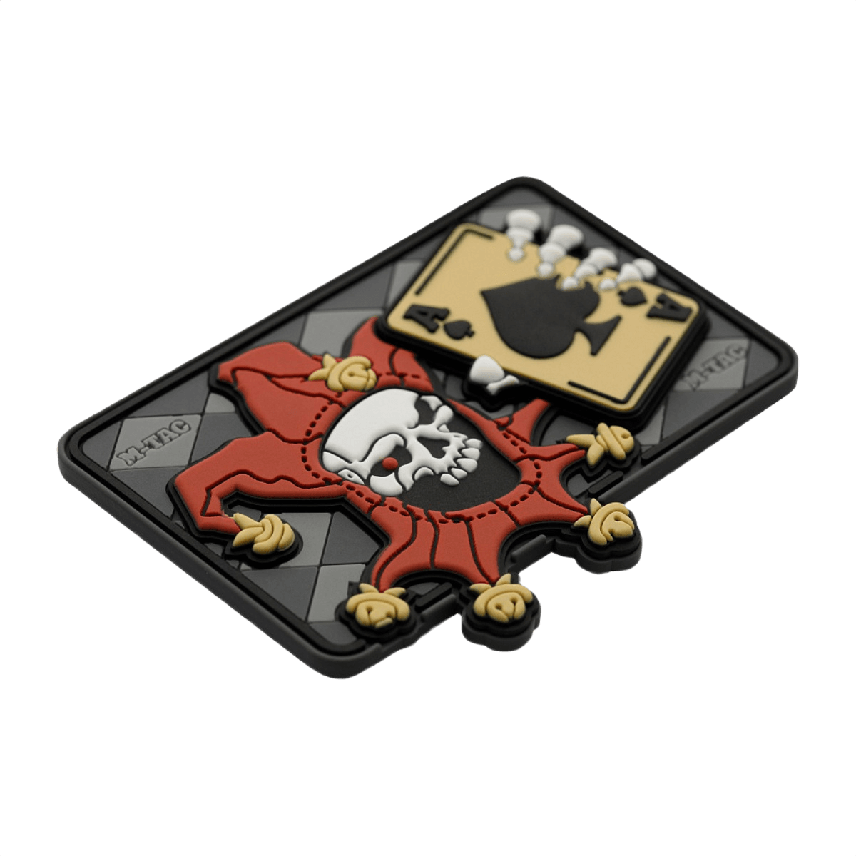 M-Tac Patch Joker Skull 3d PVC taktinen moraalipatch, jokeri ja kuoleman kortit, PVC 3d-efektillä, velcro-kiinnitys, 78x55mm.