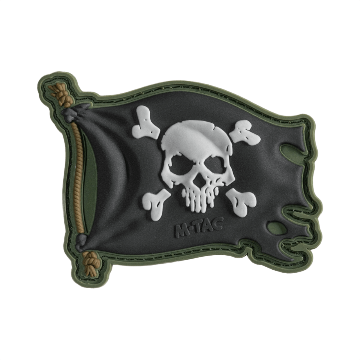 M-Tac Patch Jolly Roger PVC 3D-muotoilu, symboloi seikkailunhalua ja päättäväisyyttä, taustassa Velcro-kiinnitys, 8 x 5 cm.