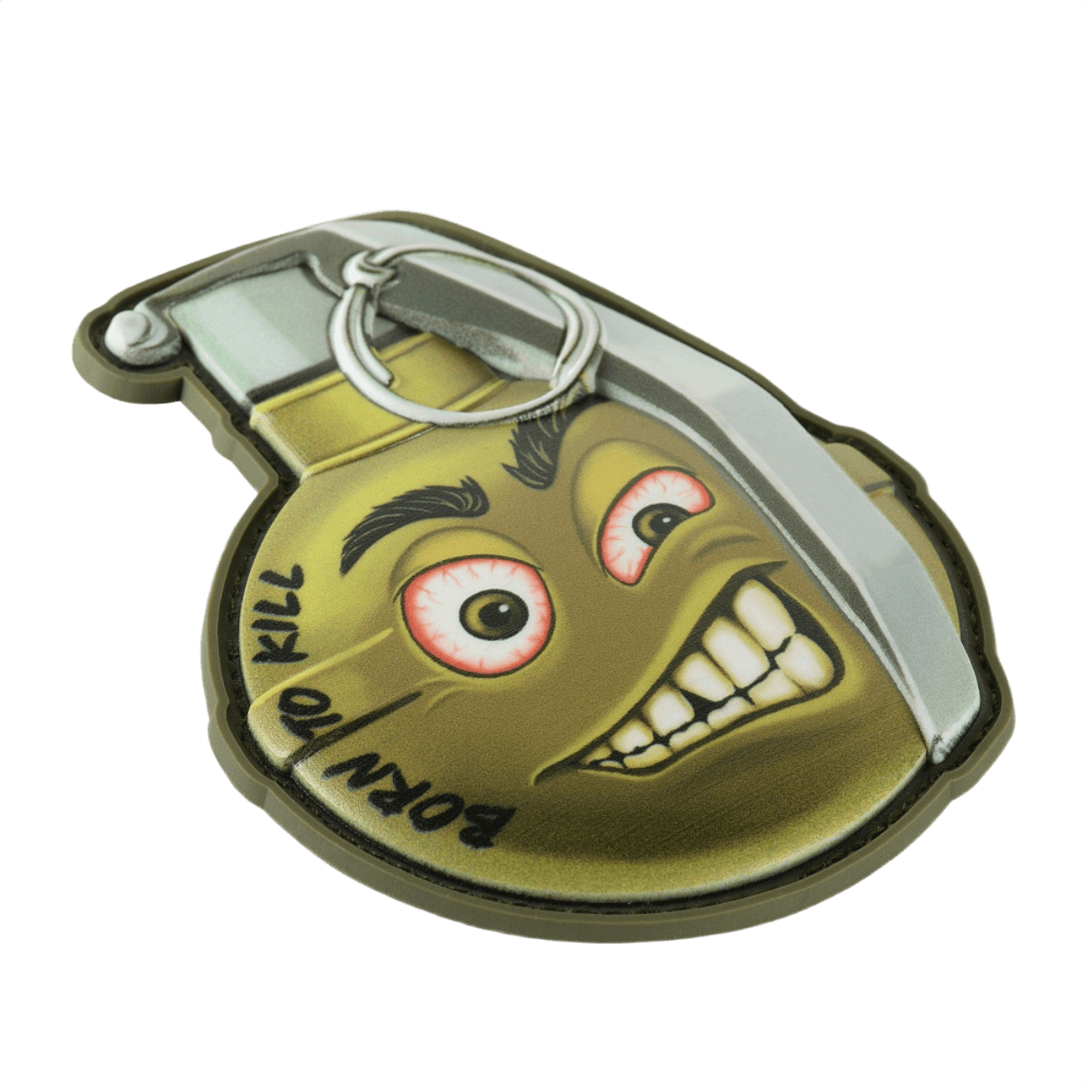 M-Tac Patch M67 Kranaatti 3D PVC "Born to Kill" -tekstillä ja emoji-kuviolla, PVC 3D -materiaali ja Velcro-takapuoli taktisiin varusteisiin.
