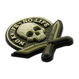 Taktinen M-Tac Patch No Knife – No Life 3d PVC veitsi ja pääkallo, velcro-takana, realistinen 3d-ilme, 50x50 mm
