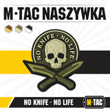 M-Tac Patch No Knife – No Life 3d PVC taktinen morale-tarra veitsiaiheella, kumimateriaali ja velcro, 50x50 mm