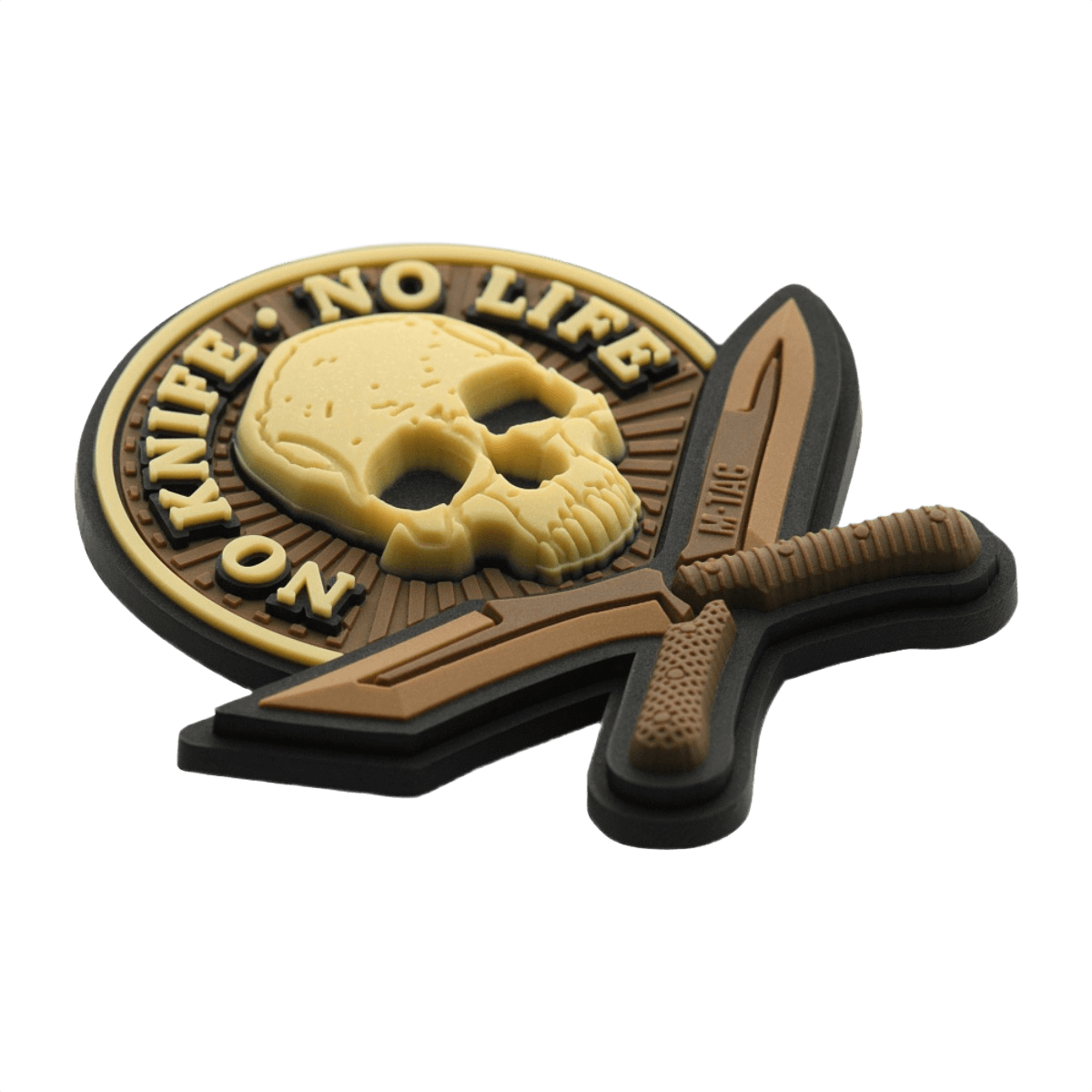 M-Tac Patch No Knife – No Life 3d PVC veitsi ja pääkallo, velcro-tausta kiinnitykseen, koko 50x50 mm