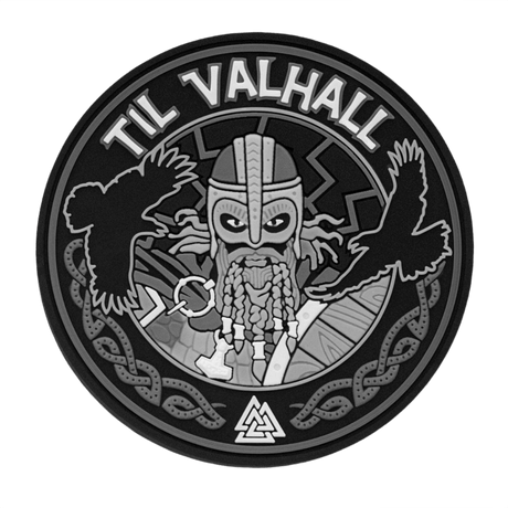 M-Tac Patch Til Valhall PVC viikinki-kuvioilla, kaksi korppia ja yksityiskohtainen 3D-efekti, halkaisija 80 mm, sopii univormuun tai laukkuun.