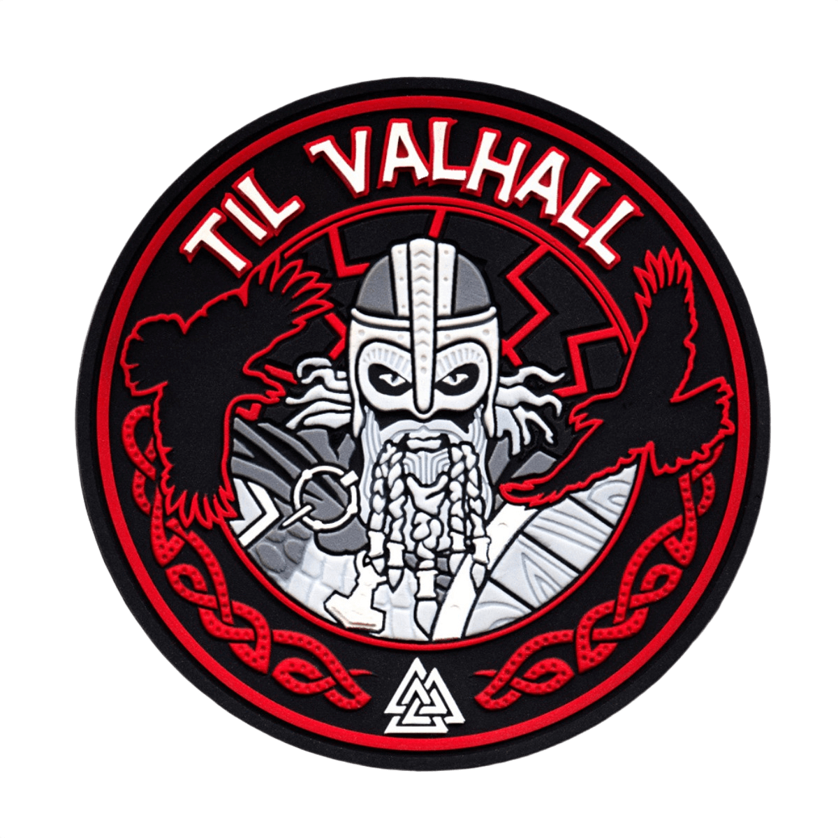 M-Tac Patch Til Valhall PVC viikinki-kuvioilla ja korpeilla, norjalaisista sotilaista inspiroitunut, 3D-efekti, 80 mm Velcro-kiinnityksellä.