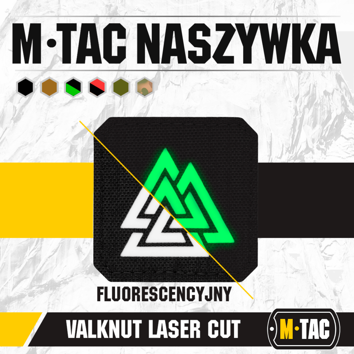 M-Tac Patch Valknut Laser Cut Odin symbol neonvihreässä designissa.