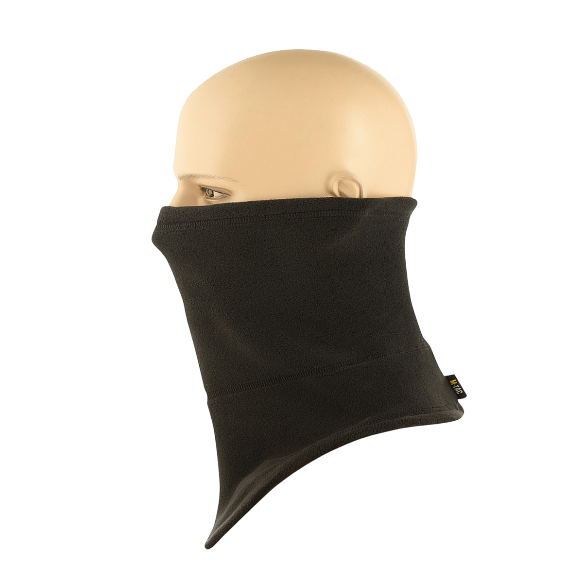 M-Tac Polartec Anatomic Tube Scarf mustassa fleecessä mannekiinin päässä, suunniteltu suojaamaan tuulelta ja kevyeltä sateelta.