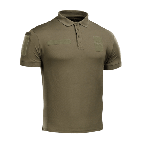 M-Tac Polo Elite Tactical Coolmax, en oliivinvihreä coolmax®-pikeepaita kosteudenpoistolla, suunniteltu poliisille ja turvallisuustyöhön.