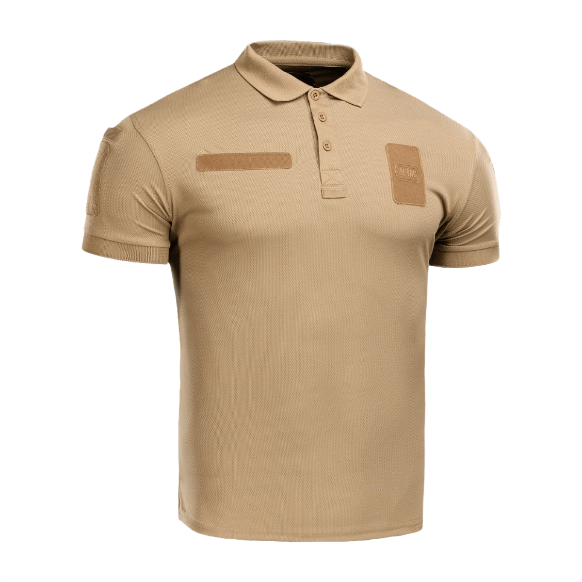 M-Tac Polo Elite Tactical Coolmax hiekansävy, suunniteltu poliisi- ja turvallisuustyöhön. 50% polyesteri, 50% Coolmax, kosteutta siirtävä.
