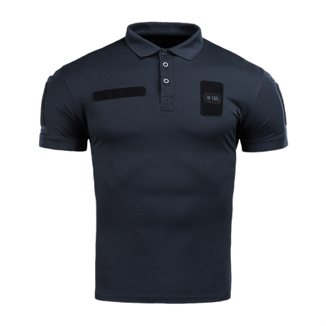 M-Tac Polo Elite Tactical Coolmax tummansininen, suunniteltu poliisi- ja turvallisuustyöhön, valmistettu 50% polyesteristä ja 50% Coolmax®-materiaalista.