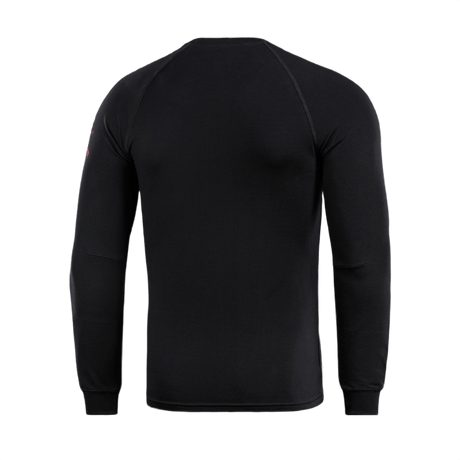 Musta M-Tac Raglan Freedom -pitkähihaisen raglanhihoilla, takakuva, suunniteltu mukavuuteen ja vapaaseen liikkuvuuteen.