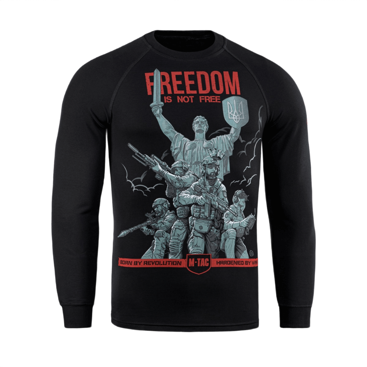 M-Tac Raglan Freedom -paita, print ukrainalaisista sotilaista ja 'Moderlandet', symboli voimasta ja rohkeudesta, ihanteellinen arkeen.