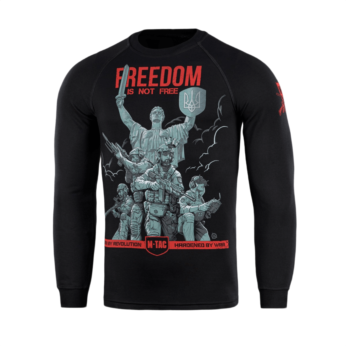 M-Tac Raglan Freedom -college, painatus ukrainalaisista sotilaista 'Moderlandet' edessä, moderni ja mukava istuvuus, puuvilla/elastaani.