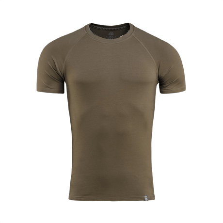 M-Tac Raglan T-paita 93/7 ruskea raglan-hihoilla, 93 % puuvillaa ja 7 % elastaania.