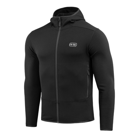 Musta M-Tac Shadow Polartec Fleece -huppari matalaprofiilisella hupulla ja täysvetoketjulla, valmistettu Power Stretch Pro -fleecestä.