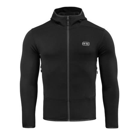 M-Tac Shadow Polartec Fleece -huppari mustana, huppu ja valmistettu Power Stretch Pro -fleecestä, suunniteltu toimivuuteen ja kestävyyteen.