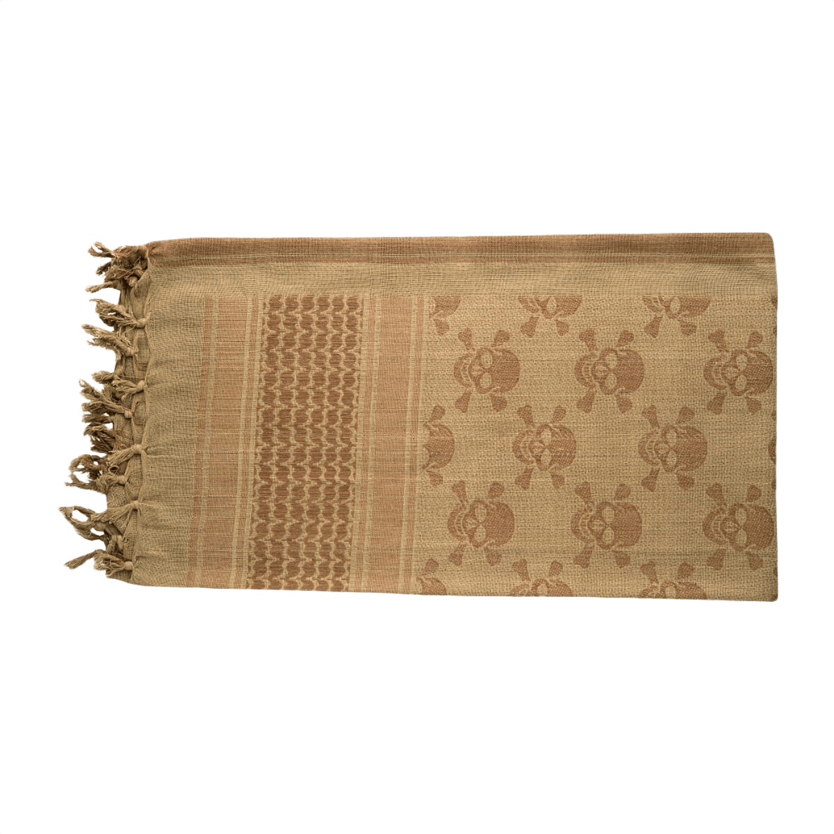 M-Tac Shemagh Pirate Skull 100% puuvillaa, beige värinen uniikilla kallokuviolla, taktinen huivi suojaamaan säältä.