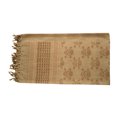 M-Tac Shemagh Pirate Skull 100% puuvillaa, beige värinen uniikilla kallokuviolla, taktinen huivi suojaamaan säältä.