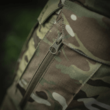 M-Tac Shorts STURM Gen.II Nyco Extreme camo-kuvio, vetoketjun yksityiskohta, suunniteltu taktiseen käyttöön ja ulkoiluun.