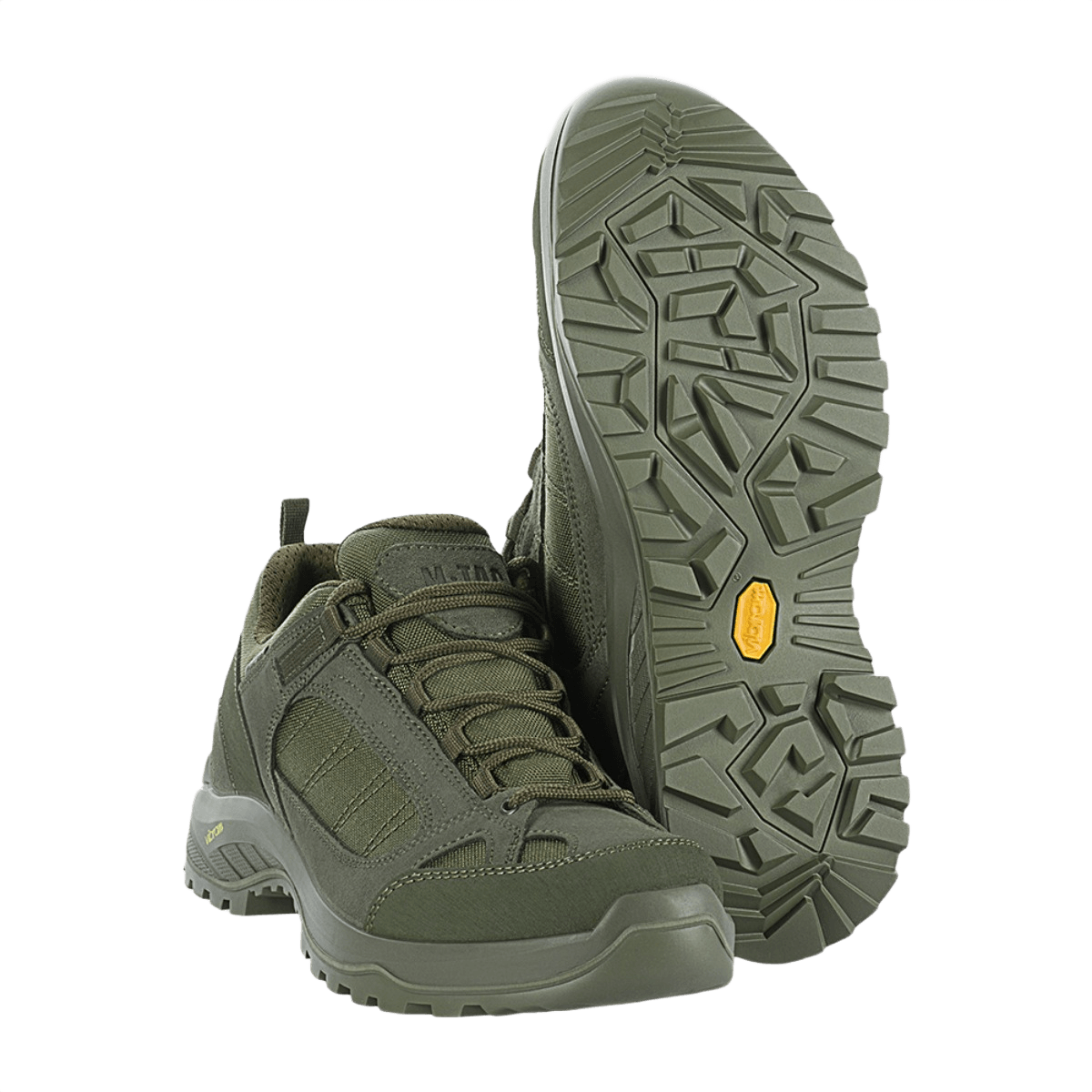 M-Tac Sneakers Tactical Demi-Season Pro Line oliivinvihreänä, Vibram-pohjalla, suunniteltu taktisiin toimiin ja ulkoiluseikkailuihin.
