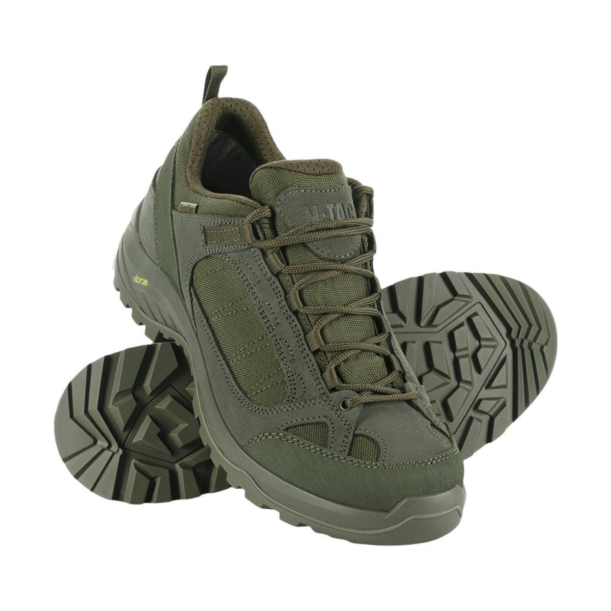 M-Tac Sneakers Tactical Demi-Season Pro Line vihreänä, suede- ja Cordura-päällisillä ja Vibram-pohjalla harjoitteluun ja vaellukseen.