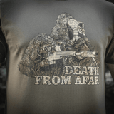 M-Tac Sniper T-paita "Death From Afar" -painatuksella, sopii sotilaalliseen käyttöön, valmistettu kestävästä 93 % puuvillasta ja 7 % elastaanista mukavuutta varten