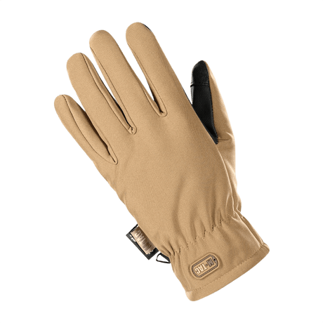 M-Tac Handsker Soft Shell Thinsulate, beige, ulkoiluhanskat kosketusnäyttötoiminnolla ja nahkavahvistetulla kämmenellä.
