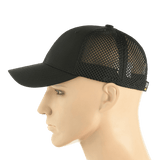 Musta M-Tac Mesh Flex Ripstop Baseball Cap ripstop-etuosalla ja mesh-paneeleilla, säädettävä Velcro-nauha ja kiinteä lippa ulkokäyttöön.
