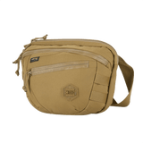 M-Tac Sphaera Hardsling Bag Large Elite med Velcro beigeä Cordura-materiaalia, kompakti muotoilu, säädettävä olkahihna ja etu-Velcro-paneeli.