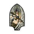 M-Tac Sticker Valkyrie sotajumalatar normannityylisessä kypärässä ja M4-kivääri, Arrowhead-patchin muotoinen.