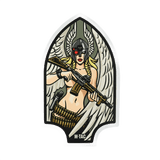 M-Tac Sticker Valkyrie sotajumalatar normannityylisessä kypärässä ja M4-kivääri, Arrowhead-patchin muotoinen.