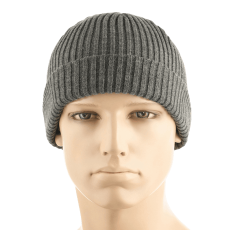 M-Tac Watch Cap 100% Akryl neulepipo viileään säähän, matala malli ja kaksinkertainen käänne lisälämmölle, harmaa väri, teollinen kaksinkertainen neulos.