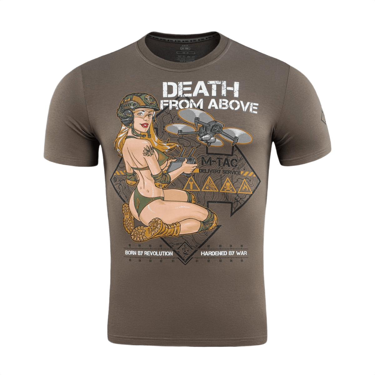 M-Tac T-Shirt Delivery Service Pin-up-designilla, inspiroitunut toisen maailmansodan ajasta, ja tekstillä 'Death from Above'.