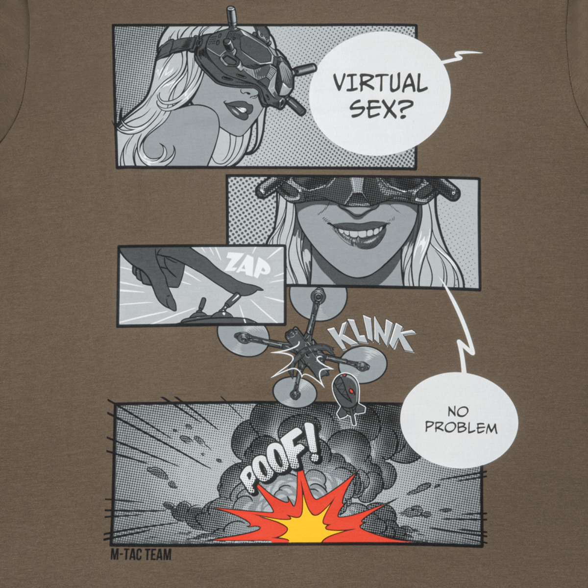 M-Tac T-Shirt Comics Drone Girl sarjakuva-tyylisellä FPV-pilottipainatuksella, voimaa ja tehokkuutta, pehmeä puuvillasekoite.