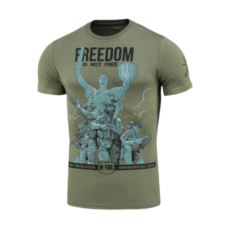 M-Tac T-Shirt Freedom printissä ukrainalaisia sotilas- ja vastarintasymboleja, kunnioittaa voimaa, rohkeutta ja vapautta. Pehmeä puuvillasekoite.