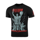 M-Tac T-Shirt Freedom mustana, printti sotilaista ja äitiyssymboliikasta, korostaa ukrainalaista rohkeutta ja vapautta.