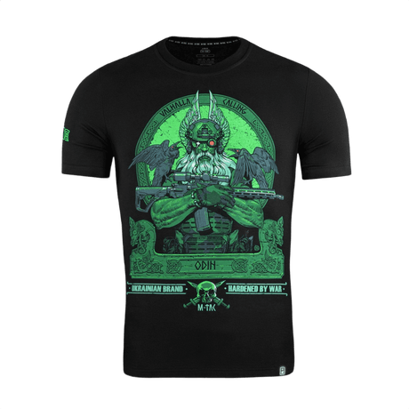 M-Tac T-Shirt Night Vision Odin-printillä, NVG-kypärä ja korpit, 'Valhalla Calling' -teema, pohjoismaisesta mytologiasta inspiroitu design.