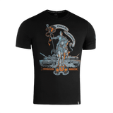 M-Tac T-Shirt Steel Knight, kuvaa ritaria ja panssarivaunuja, symboloi ukrainalaista voimaa ja rohkeutta, suunniteltu Ukrainan teräsratsastajille.