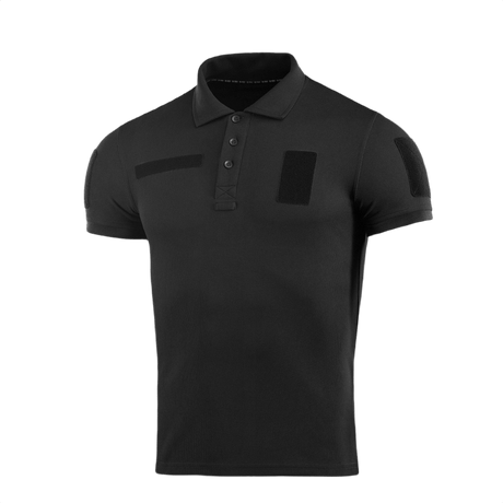 M-Tac Tactical Polo Shirt 65/35 musta Velcro-paneeleilla poliisille ja turvallisuushenkilöstölle, mukavuus ja liikkumisvapaus