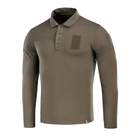 M-Tac Tactical Polo Shirt pitkähiha 65/35 oliivinvihreä, Velcro-panelit turvallisuuskäyttöön