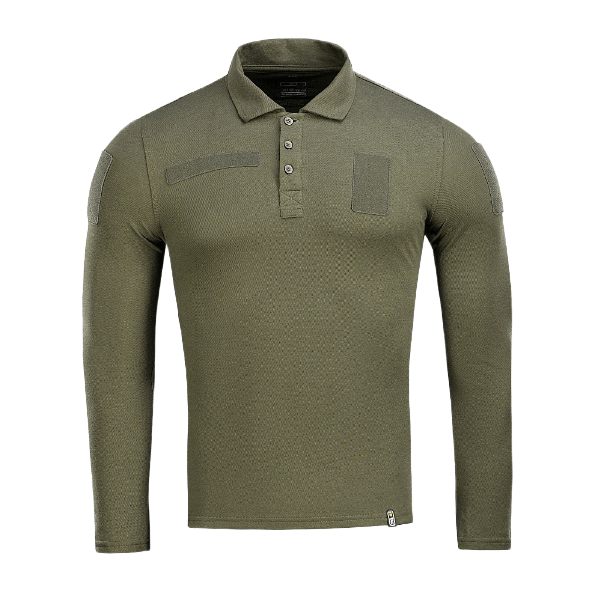 M-Tac Tactical Polo Shirt pitkähiha 65/35 oliivinvihreä, Velcro-panelit, suunniteltu poliisi- ja turvallisuustyöhön